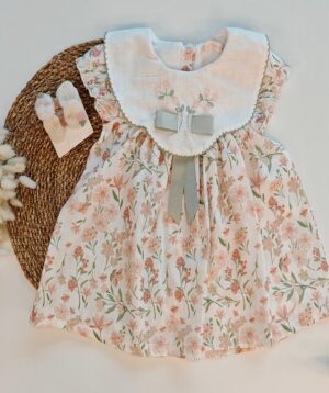 ÖNÜ FİYONKLU YAKA İŞLEMELİ ELBİSE